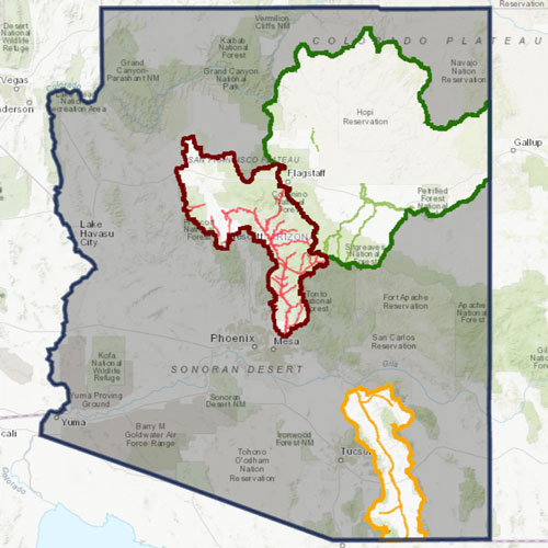 sub-flow delineation verde, san pedro, watershed