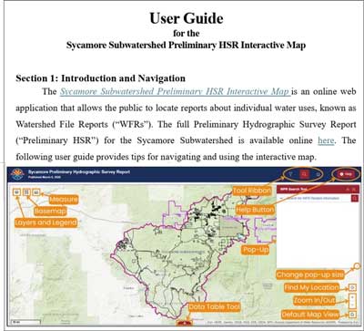 Screenshot of the Sycamore Subwatershed Preliminary HSR User Guide