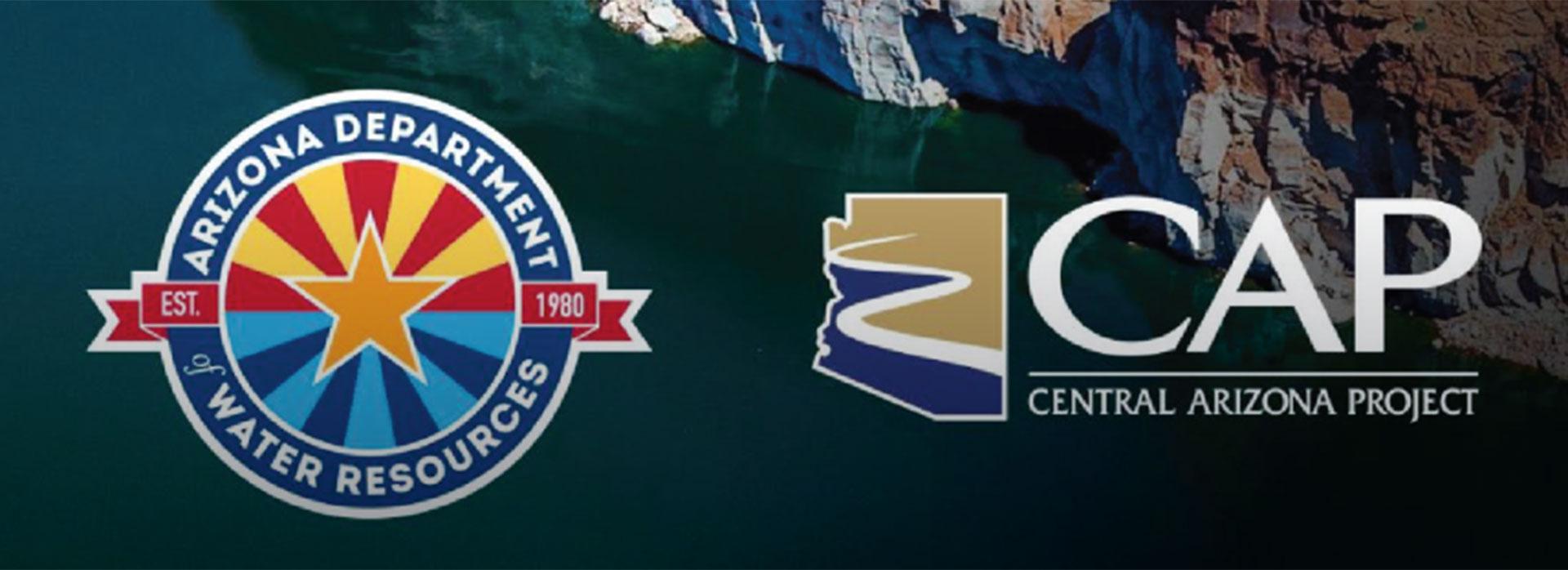 Arizona Department of Water Resources and Central Arizona Project logos over the Colorado River. 