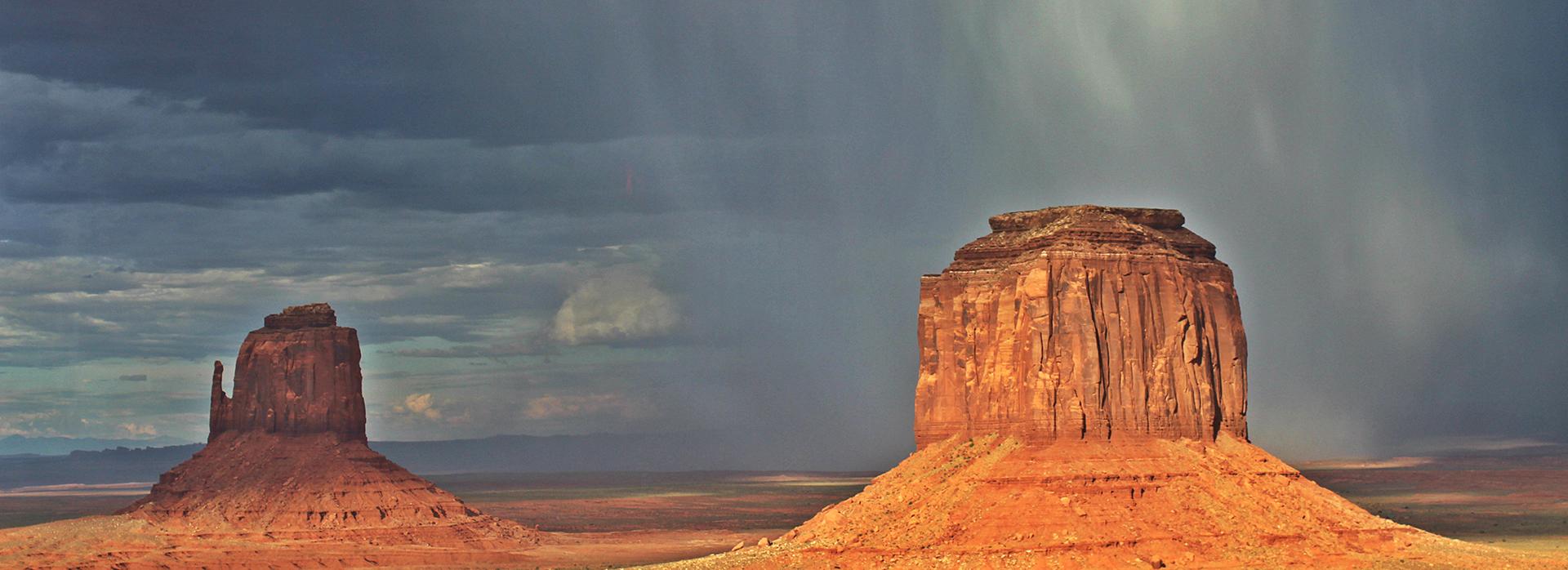 Monument Valley with rain in the background