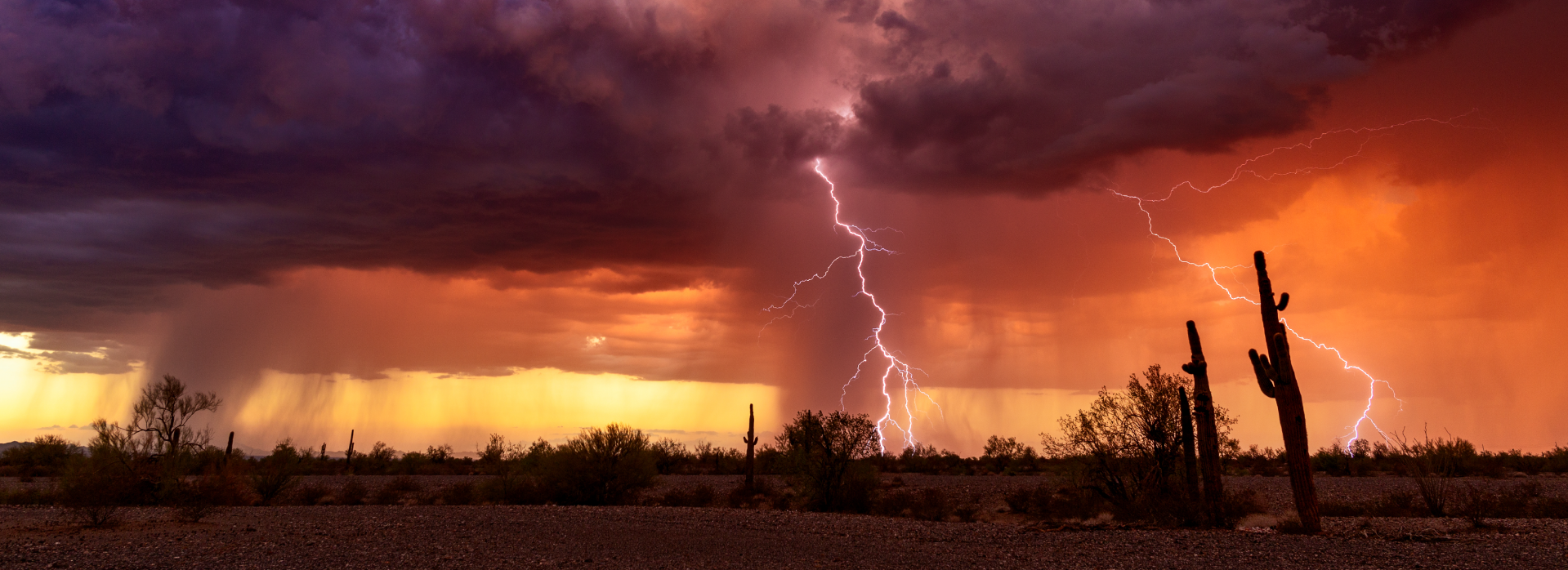 Monsoon storm at sunset in the desert.