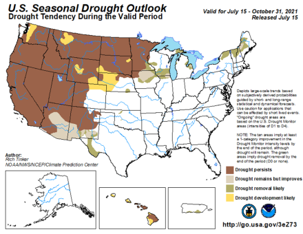 Drought tendency outlook for July 15-October 31 2021