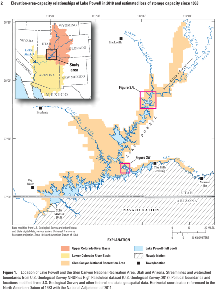 Elevation-area-capacity relationships of Lake Powell in 2018 and estimated loss of storage capacity since 1963
