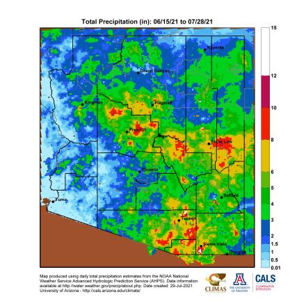 Total precipitation: Daily precipitation data summed from 6/15 to present