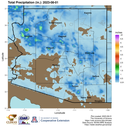 Current Observed Monsoon Precipitation Issued by NOAA 
