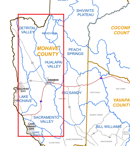 The Northwest Basins Planning Area is located in the far northwest portion of the State and comprises the Detrital, Hualapai (Hualapai INA), Meadview, and Sacramento Valley Groundwater Basins. 