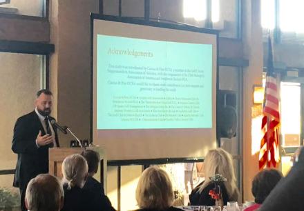 Kirk Adams, Governor's Doug Ducey's Chief of Staff, explaining the importance of Arizona's golf industry at the December 13, 2016, unveiling of the University of Arizona's golf economic impact study