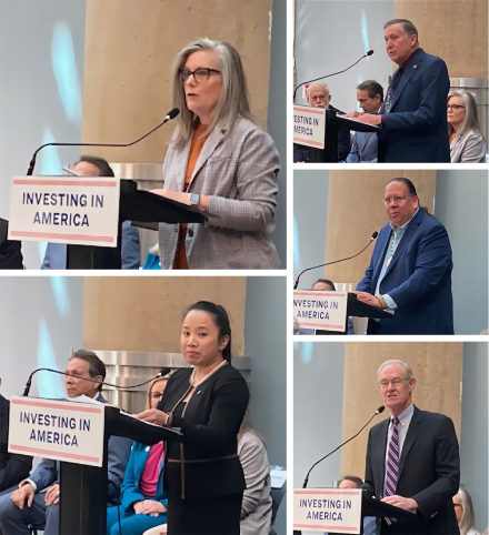 Clockwise from top left: Arizona Governor Katie Hobbs, ADWR Director Tom Buschatzke, Gila River Indian Community Governor Stephen Roe Lewis, Central Arizona Water Conservation District Board President Terry Goddard, Bureau of Reclamation Commissioner Camille Calimlim Touton 