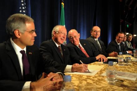 Commissioner Salmon with U.S. Interior Secretary Ken Salazar, at a November 2012 meeting in San Diego (Tami A. Heilemann – Office of Communications, U.S. Department of Interior)