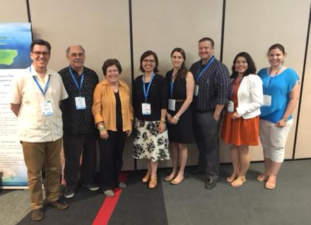 Attending the XVI World Water Congress from Arizona are, from left: Chris Scott, Bob Varady, Sharon Megdal, Adriana Zuniga and Tamee Albrecht from the University of Arizona; Rhett Larson from Arizona State University; and America Lutz Ley and Elia Tapia from the UA. Photo courtesy of Sharon Megdal