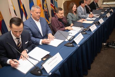  From Left: L. James Eklund of Colorado; John J. Entsminger of Nevada; Arizona ADWR Director Tom Buschatzke; Bureau of Reclamation Commissioner Brenda Burman; John R. D’Antonio, Jr. of New Mexico; and Norm Johnson of Utah (Photo: Bureau of Reclamation)