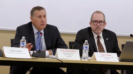Arizona ADWR Director Tom Buschatzke and CAP General Manager Ted Cooke chairing Lower Basin Drought Contingency Planning Meeting (Photo by David Wallace/The Republic) 