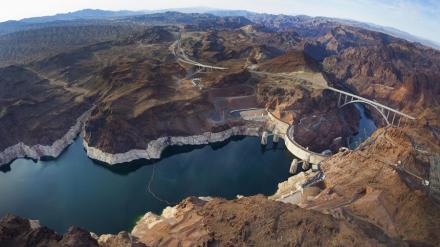 Aerial view of Lake Mead and the Hoover Dam