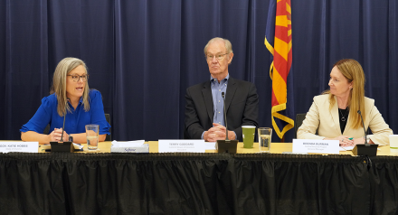 Arizona Governor Katie Hobbs, CAWCD Board President Terry Goddard, and CAP General Manager Brenda Burman (Photo courtesy of Central Arizona Project)
