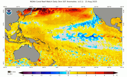 NOAA Visualization showing the weak La Niña conditions in the Pacific 