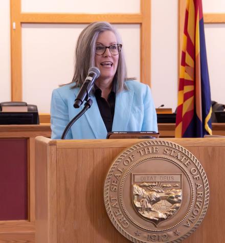 Governor Katie Hobbs speaking during the signing ceremony (image courtesy of the Arizona Governor's Office)