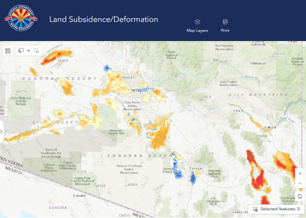 Screenshot image of the new interactive land subsidence map