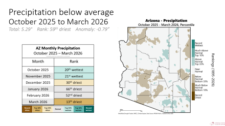 Precipitation records from October 2025 to March 2026 are below average