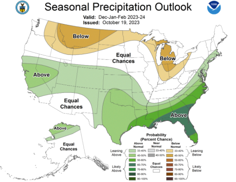 Three Month Seasonal Precipitation Outlook from the National Weather Service Climate Prediction Center