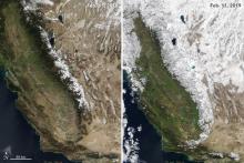 Snowpack between two years with a significant loss of snow.